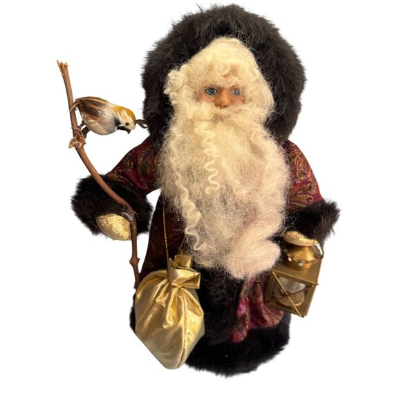 Betty Boedt Folk Art Santa Claus Doll Black Fur Red Coat Handmade 1993 15" - Picture 2 of 8